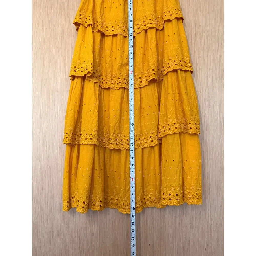House Of Harlow 1960 Eyelet Tiered Maxi Skirt Size Medium Pull On Mustard Boho - Picture 8 of 11